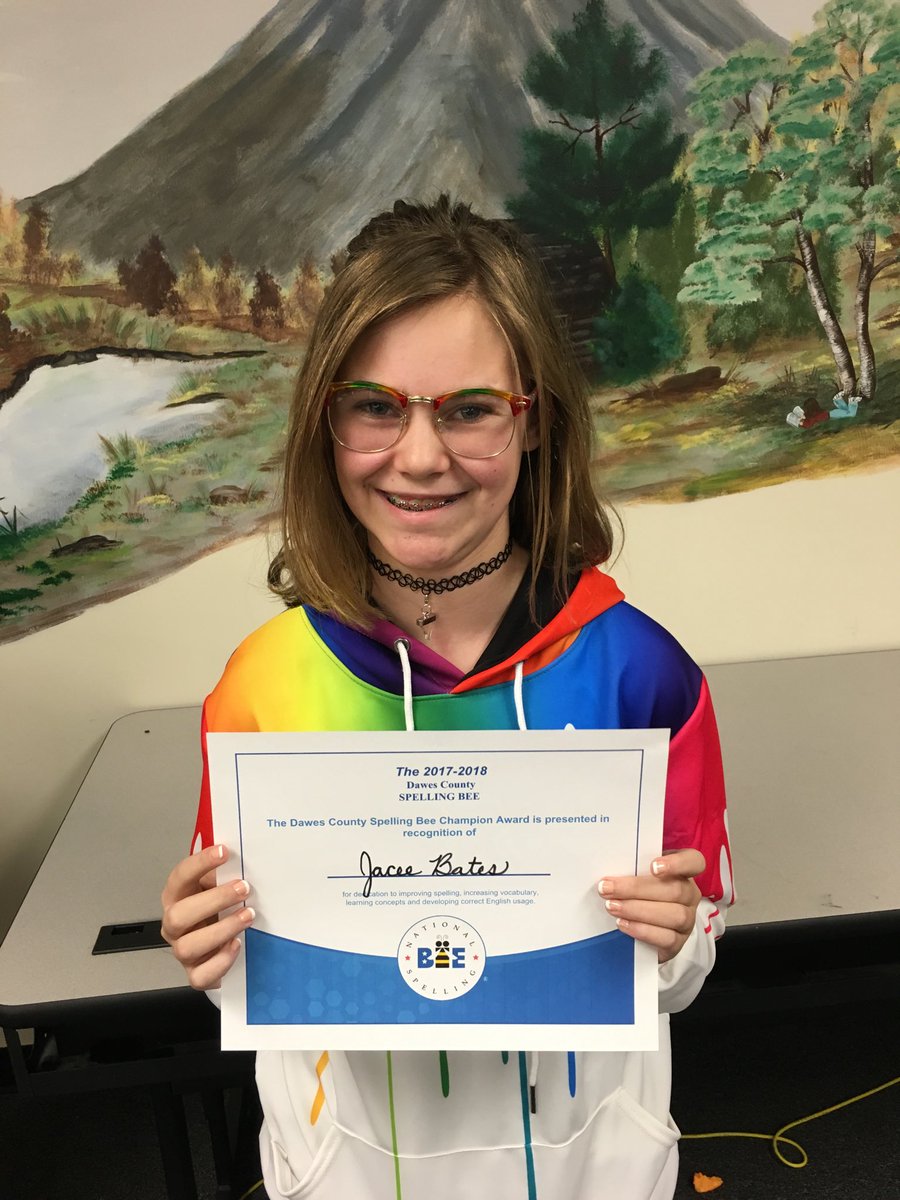 cmsasp's tweet photo. Dawes County Spelling Bee champion 2018, Jacee Bates. Congratulations! #cards_nation #cmsasp #chadroncardinals https://t.co/TfRa9kBWHz