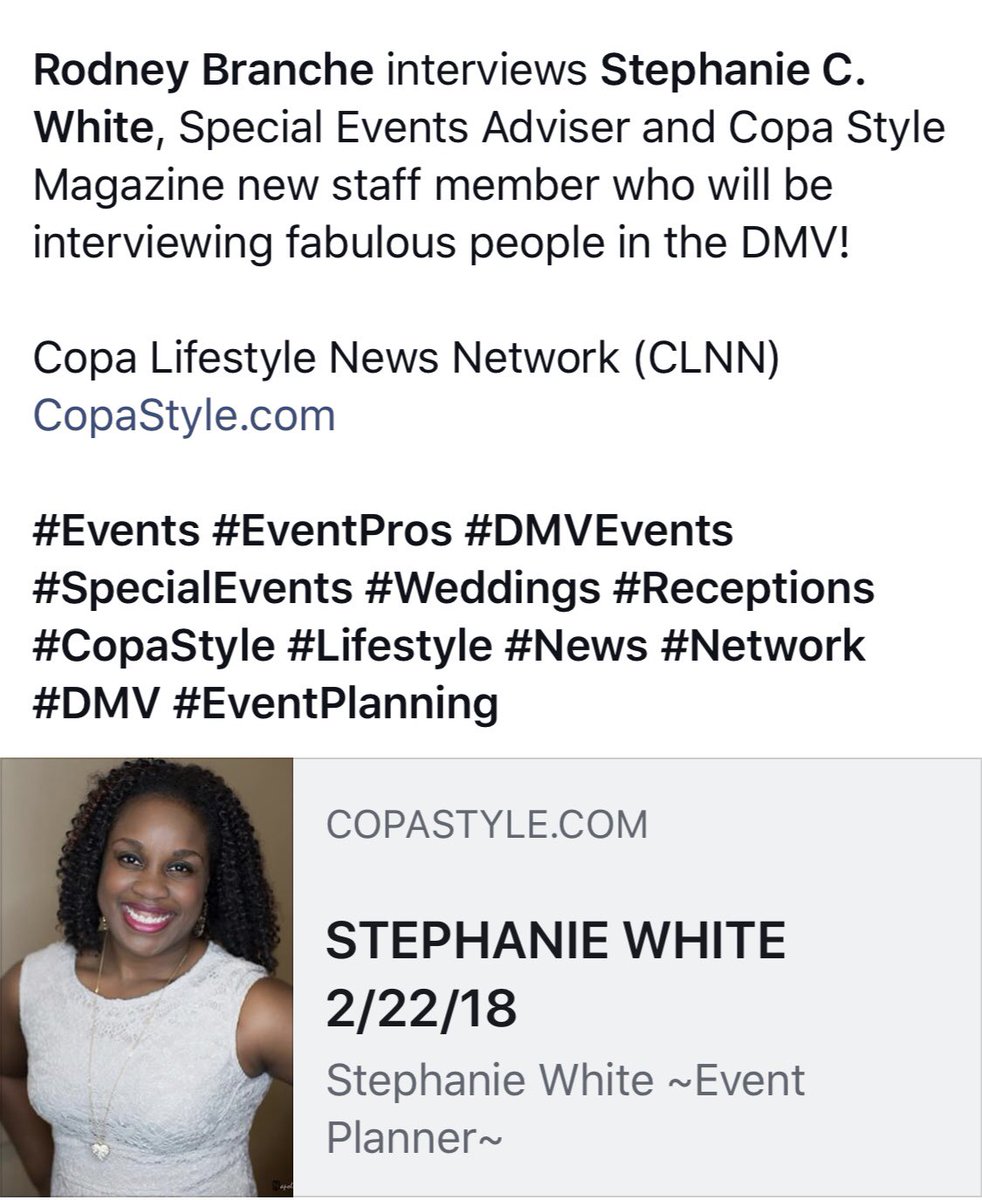 EventsBySteph's tweet photo. Check out my INTRODUCTORY INTERVIEW with @copastylemag Copa Style Magazine!! Here’s the link: https://t.co/7Va2laJh3R #newspecialeventsadvisor #stephaniewhiteevents #eventcoordinator #eventplanner #dmvplanner #copastylemagazine https://t.co/vXWvzZccFp