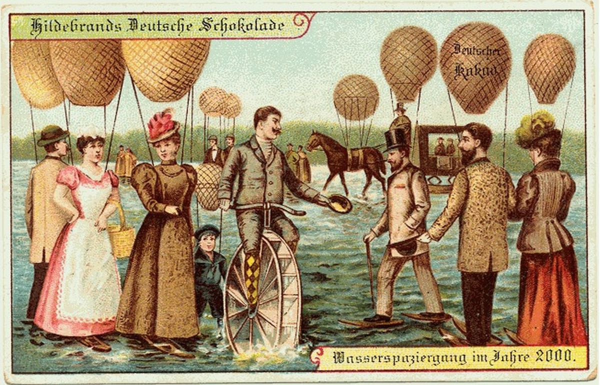 What 1900 people thought life would be like in the year 2000: balloon-supported lake-walking.