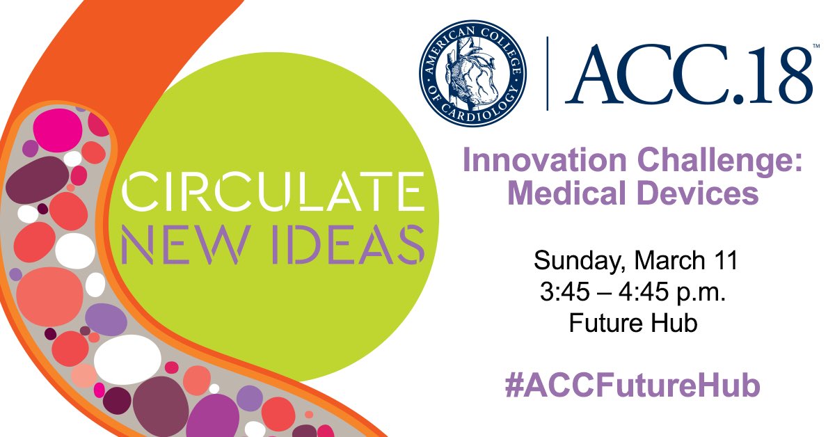 Hey #ACCFIT members, got ideas? Join entrepreneurs and innovators at the #ACCFutureHub on Sun 3/11 at 3:45 PM for a Shark Tank-style Innovation Challenge, a first <a href="/ACCinTouch/">American College of Cardiology</a> partnership with <a href="/AngelMD/">angela davitoria</a>! #ACC18 ow.ly/qUwC30iElZi