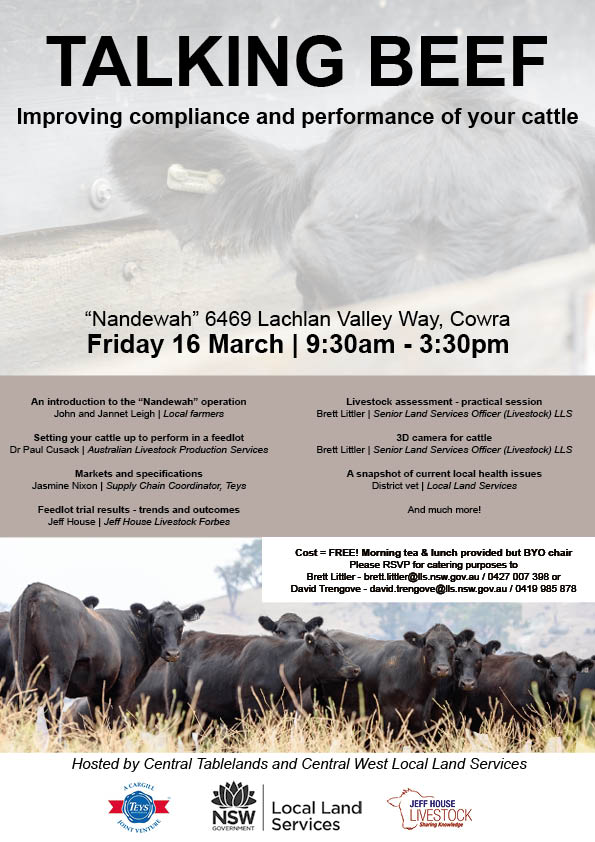 CTablelandsLLS's tweet photo. Here's the full line up of our 'Talking Beef' field day w/ @CentralWestLLS March 16 in #Cowra. Speakers inc @TeysAustralia &amp; more. This field day is FREE. Details > https://t.co/z7YYe96WCW  #ctlls https://t.co/C4aECI3BBy