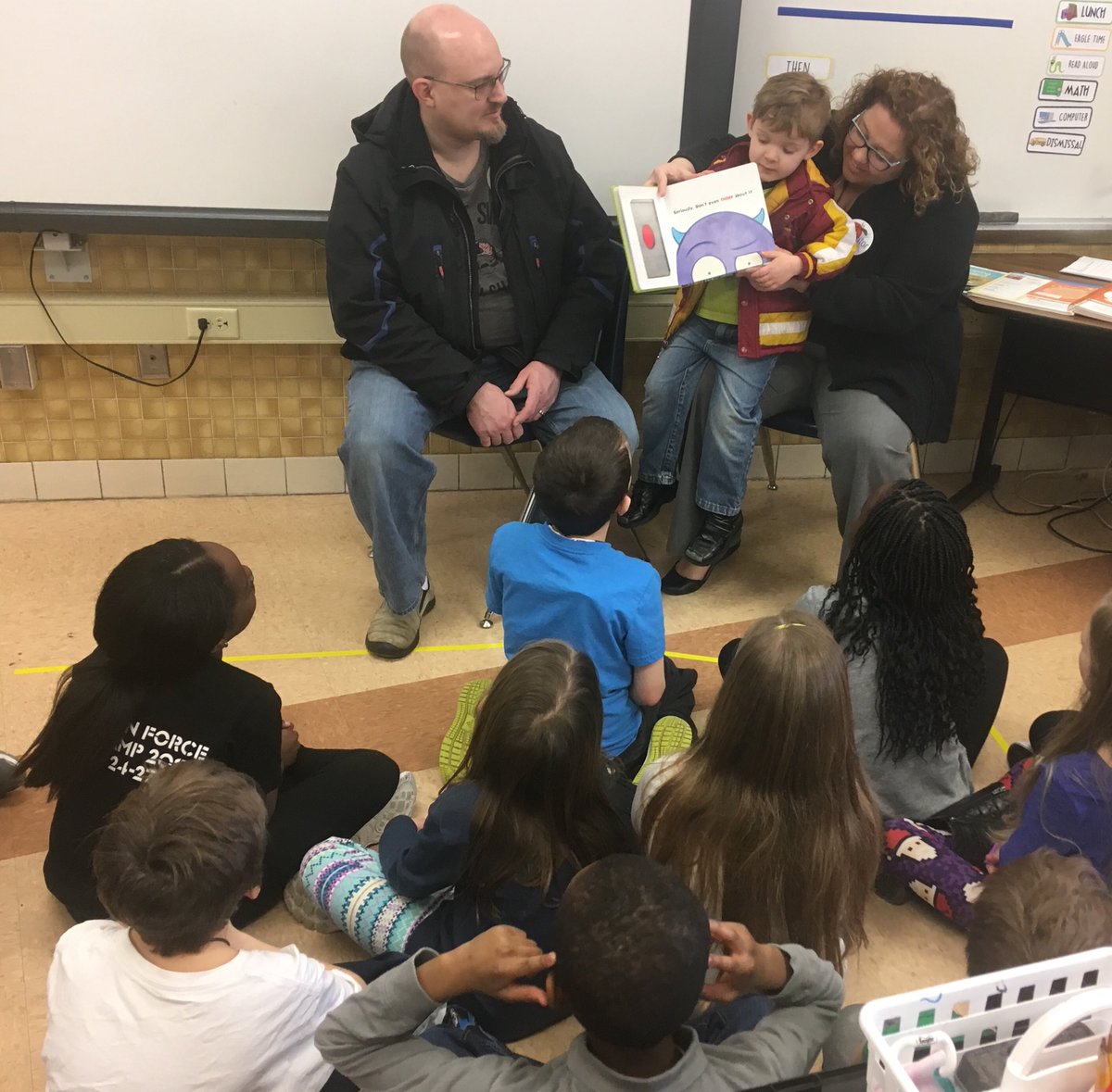 MrPedersonCLS's tweet photo. Ella’s entire family visited as our Mystery Readers today! Thanks for coming and reading “Don’t Push the Botton!” by Bill Cotter @CotterBooks #CLSGreats #ILovetoRead https://t.co/3dLsnI3LBs