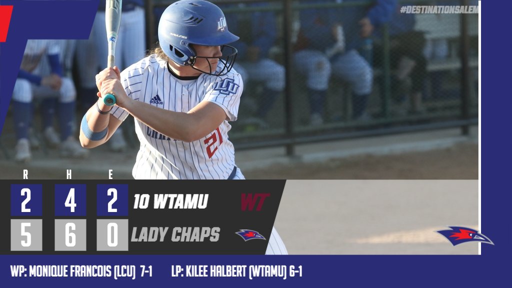 ⚾️SB | FINAL 

- <a href="/LCUSoftball/">LCU Softball</a> pushed to victory on strong start and Sara Ralston's 3 run home run in the 1st inning
- Monique Francois moves to 7-1 on the season
- LCU moves to 10-4 on the season
- First win of the season over a ranked opponent

#LCUvsWTAMU
#D2softball