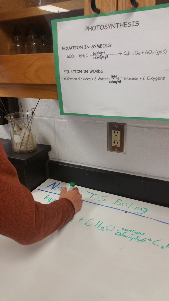krob5570's tweet photo. Writing the photosynthesis equation in words and symbols in CP Biology. #ahsliteracy https://t.co/Ahe6qxIsmx