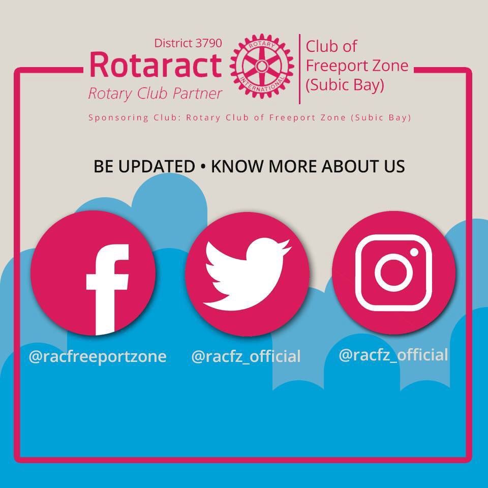 Be updated about us! Know our cause.
Like • Tweet • Share • Follow

facebook.com/racfreeportzone
x.com/racfz_official
instagram.com/racfz_official

#RACFZ #RACFreeportZone #Rotaract #RotaryInternational #RIDistrict3790 #District3790 #RotaryMakingADifference