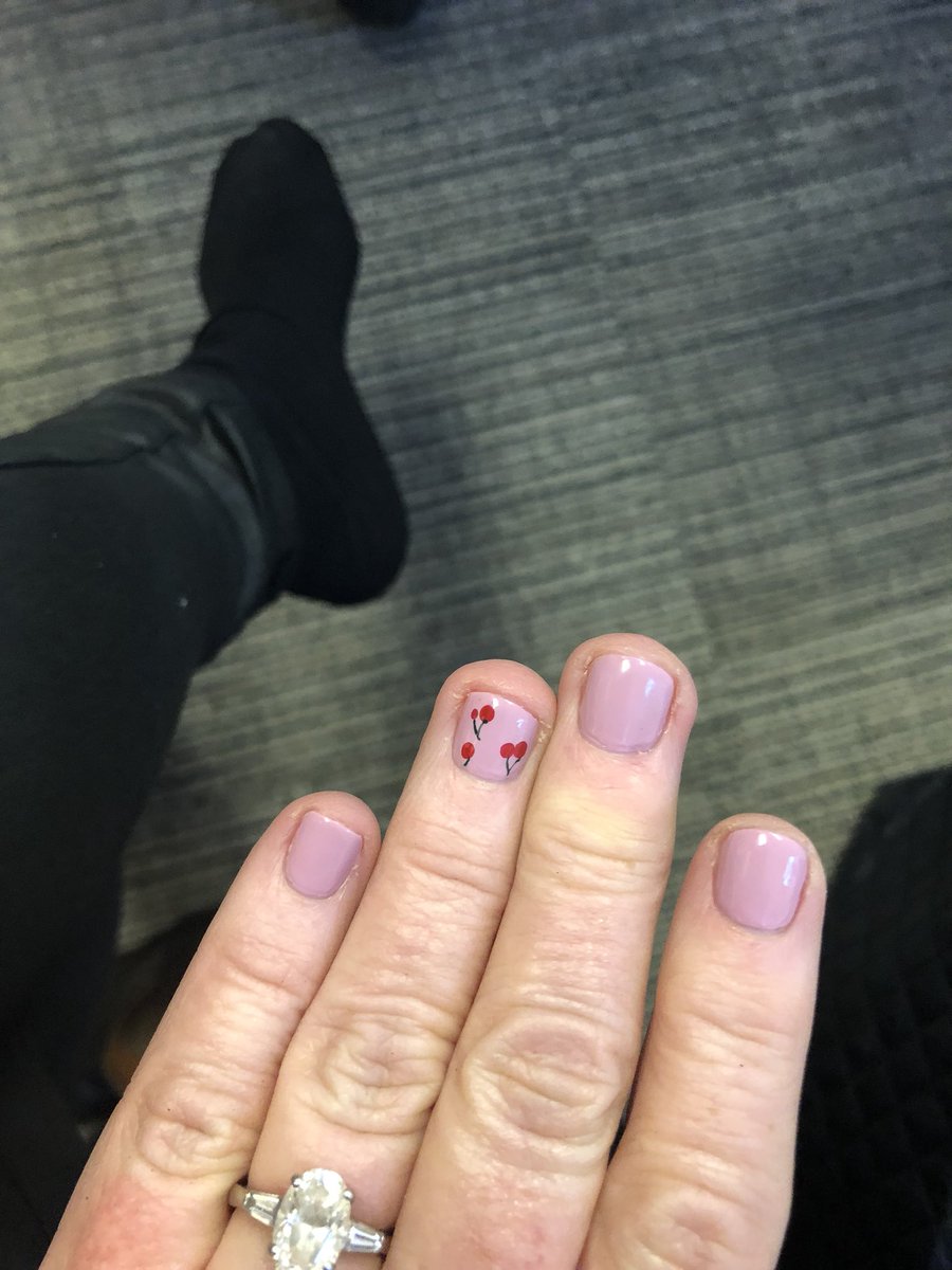 karagoldin's tweet photo. When your interview today brings two manicurists with them and you get a manicure while you are being interviewed.  Oh and cherries 🍒 painted on your very short nails 😂❤️💄🍒@hint thank you @lovelacquerbar https://t.co/gQDKMriNm9