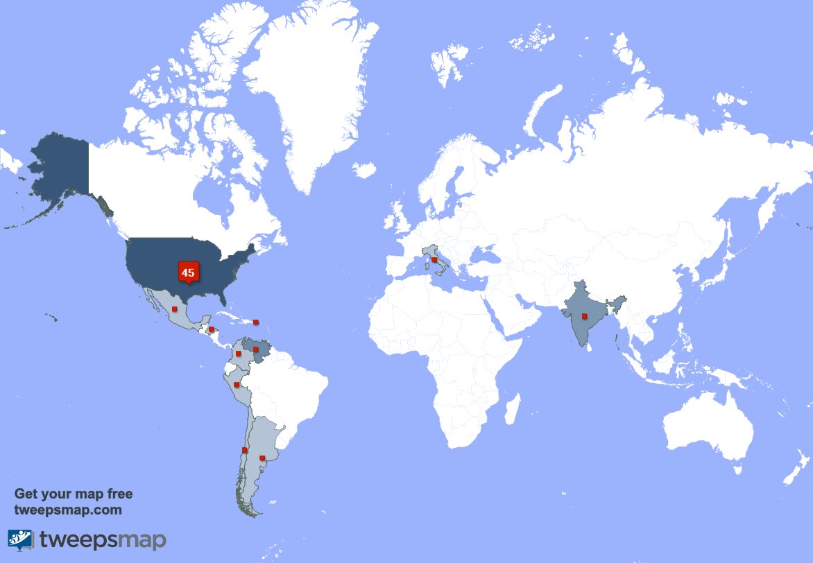 IckesMinistries's tweet photo. My followers live in USA (39%), Venezuela(11%)... Get your map: https://t.co/KCSRqsbwAd https://t.co/Fc52WxJ6ER
