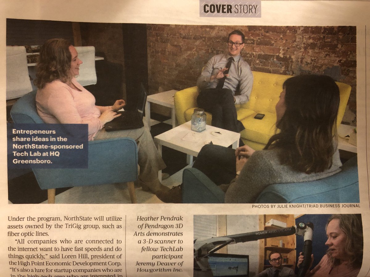 howgorithm's tweet photo. Howgorithm mentioned in the @TriadBizJournal today 🙌

Thanks again to North State for sponsoring the Tech Lab at @HQGreensboro 

@MasterPlautz @fontlushious @Jeremydeaver https://t.co/Afr8MjPeZI