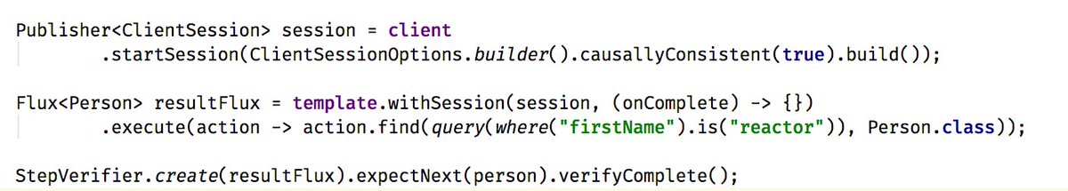 stroblchristoph's tweet image. Starting the day with reactive ClientSession support for MongoDB in #SpringData.