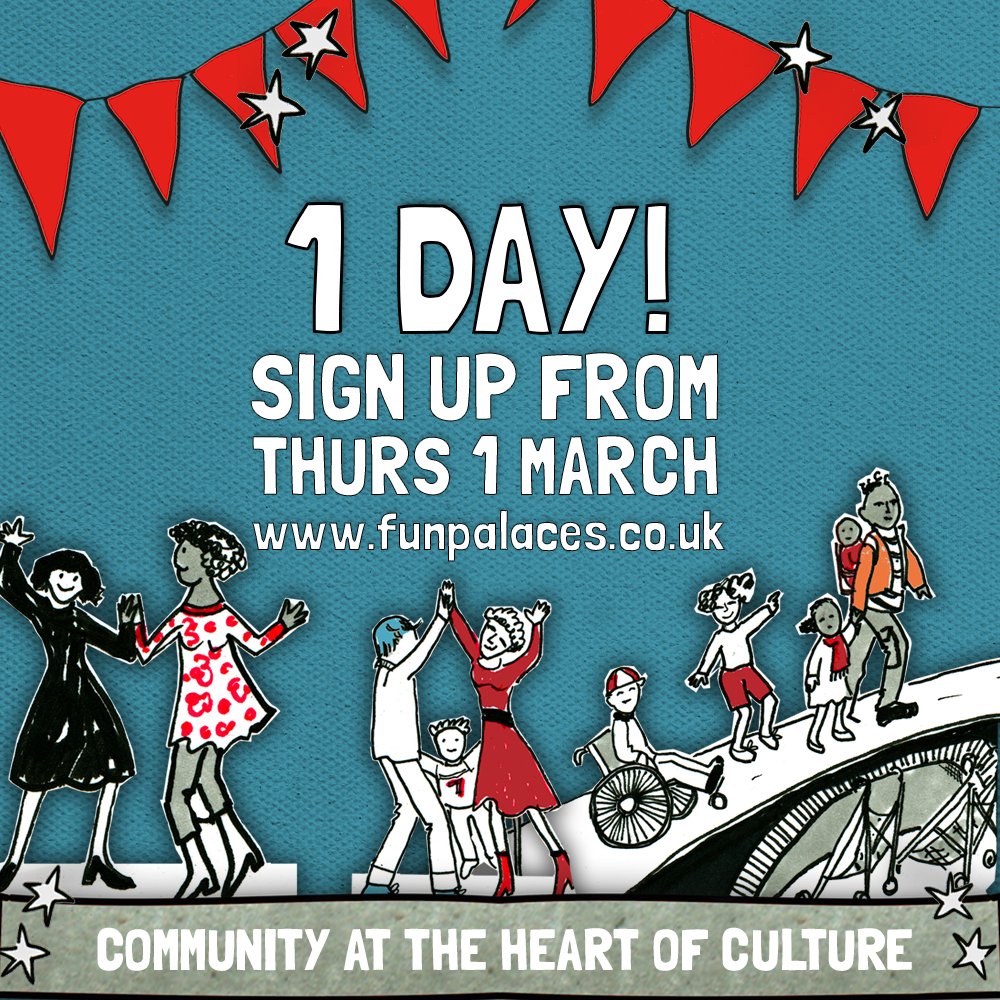 FunPalaces's tweet photo. Sign-ups to make a Fun Palace on 7 &amp; 8 October 2018 open tomorrow. We'll also be launching our 2017 evaluation film, brimming with successes made possible only by the brilliance of Fun Palace Makers - standby! #FunPalaces https://t.co/FNQqEM1afy