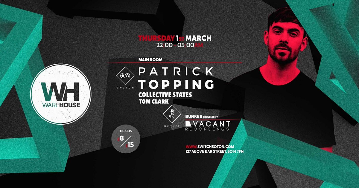 Raving on a Thursday! Can’t wait for this show at <a href="/switchsoton/">Switch Southampton</a> with <a href="/Patrick_Topping/">Patrick Topping</a> - Over 1200 tickets sold - Going to be ace!! #patricktopping #switchsouthampton #collectivestates