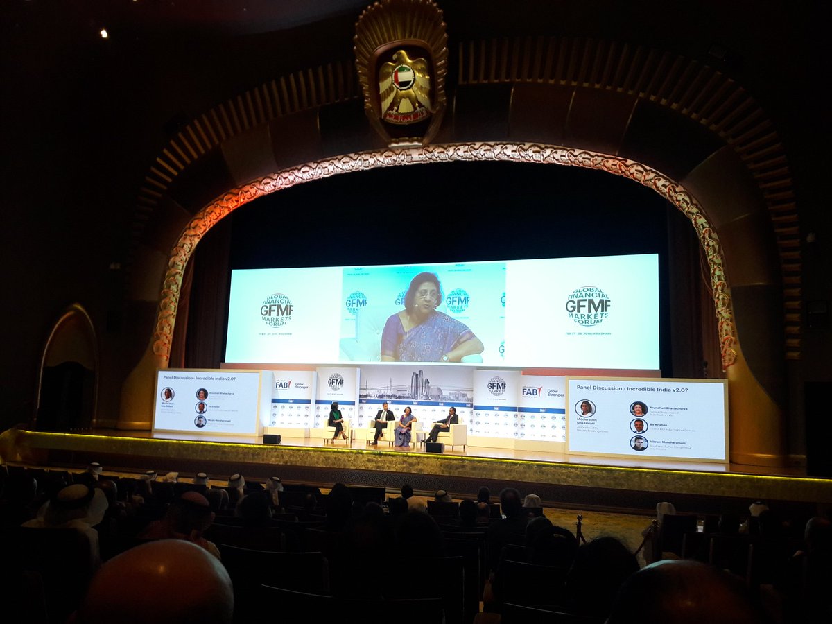 UIBCIndia's tweet photo. Ms Arundhati Bhattacharya, Former Chairperson of SBI participating in Panel Discussion on Incredible India v2.0 at #GFMF2018 https://t.co/6cO9GeF9Yw