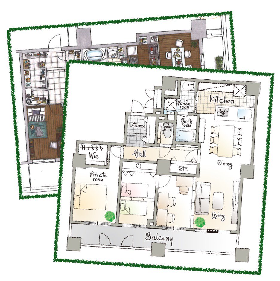 不動産広告専門のシーブリッジ Na Twitteri 手書き風 Vs イラスト どちらに住みたい ２つの間取り図をわかりやすく解説 風合いの違いなど お楽しみください T Co L6oj75y3ub 手書き イラスト シーブリッジ Cbridge 不動産広告 不動産チラシ
