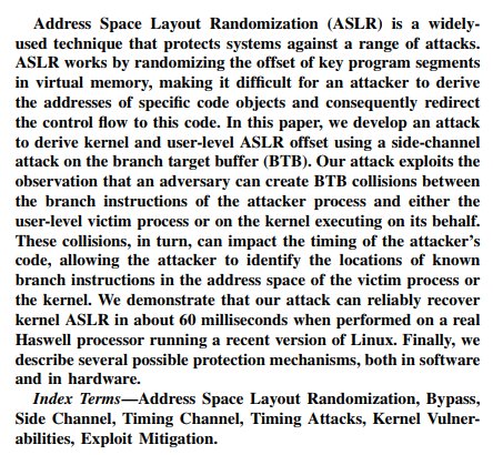 ageis's tweet photo. Jump Over ASLR: Attacking Branch Predictors to Bypass ASLR https://t.co/FYMJPyTs2I https://t.co/448YJ66EMR