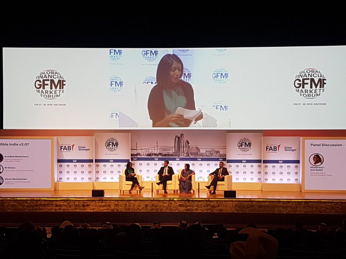 FABConnects's tweet photo. #GFMF2018 - “ Incredible India v2.0” featuring:  
- Arundhati Bhattacharya - Former Chairperson of State Bank of India 
- Mr. BV Krishan, CEO of KKR India Financial Services 
- Dr. Vikram Mansharamani, Academic,Author, Entrepreneur and Investor
@TheOfficialSBI https://t.co/D4OWgaROWs