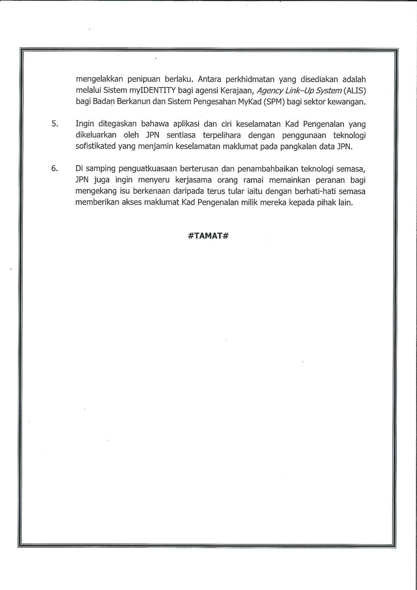 jpnhqofficial's tweet photo. KENYATAAN MEDIA 
KETUA PENGARAH PENDAFTARAN NEGARA

"Pastikan Kad Pengenalan Anda Dijaga Dengan Selamat" https://t.co/bGPb96KDXr