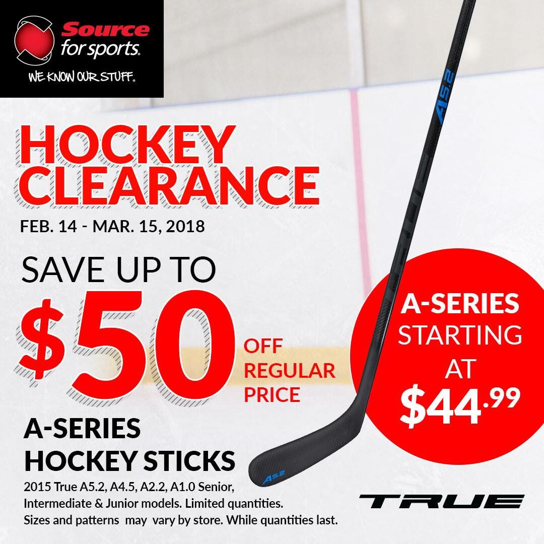 Save up $50 on TRUE Hockey  A-Series Sticks during our Hockey Clearance Sale.

Full details ➡ goo.gl/DRq3nb