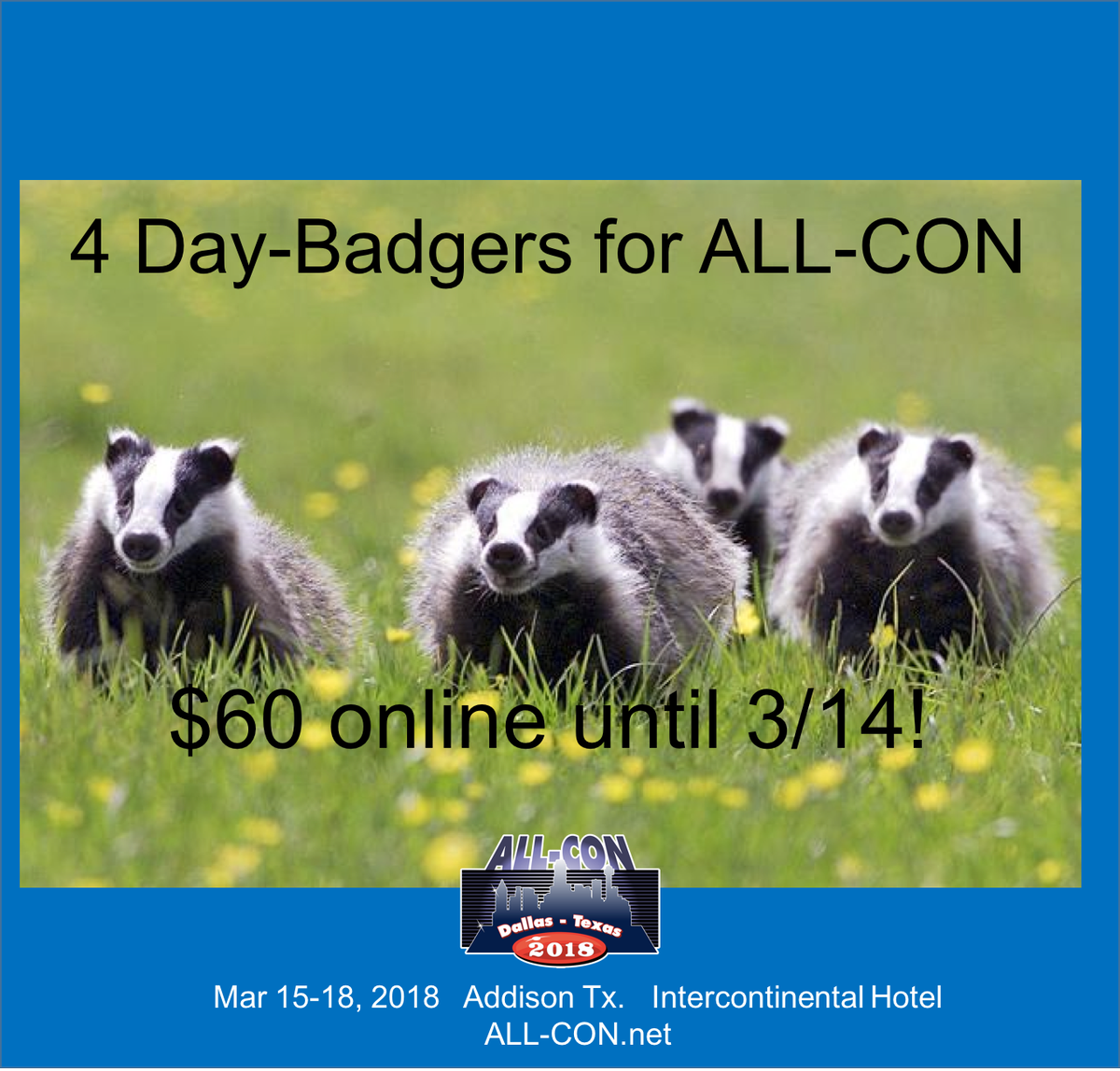 Don't miss out on a 4-day Badge -- $60 until March 14 -- all-con.net #bargain #cosplay #costumes #gaming #dfw #fun #comics #scifi #guests #landofthelost (becaues ou an meet the cast!) #rockyhorror #movies #russadams #contests