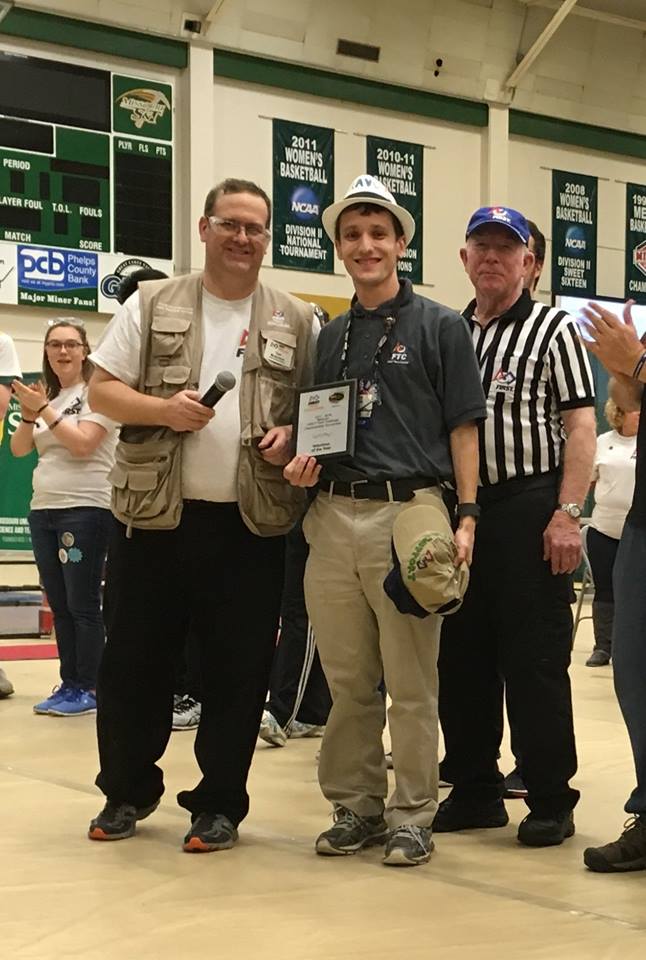 FTCMO's tweet photo. FIRST Tech Challenge - Missouri Volunteer of the Year - @MenghiniTravis! Recognized for the many hats he wears - alumni, coach, committee member, etc. https://t.co/OBcAfY5uIs