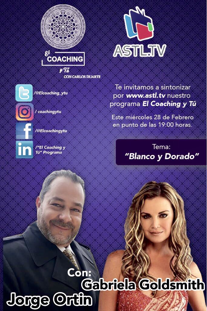 _CarlosDuarteV's tweet photo. No se pierdan mañana a las 19:00 horas @Elcoaching_ytu por @Astl_tv un gran programa con la maravillosa presencia de dos extraordinarios y Queridísimos Amigos; @GabyGoldsmith y @OrtinJorge, en donde abordaremos un gran tema de profunda trascendencia social. 
¡Los esperamos! https://t.co/jL6jFTVAfM