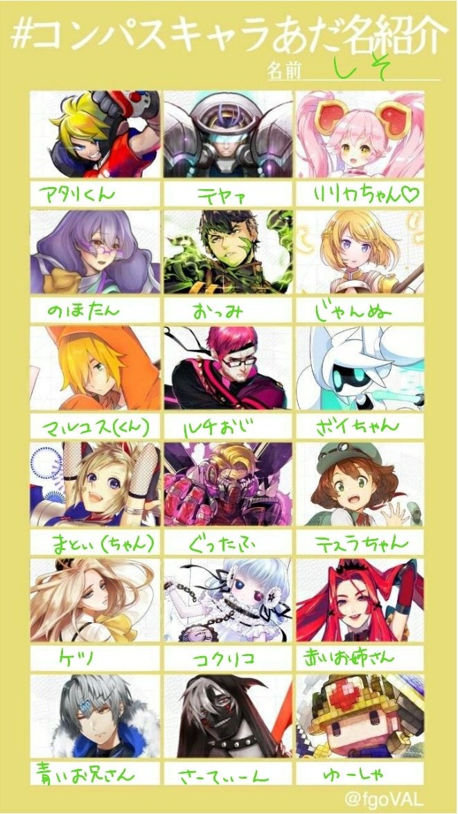 しそ コンパスキャラあだ名紹介 テンプレお借りしました ヴィオマリアアダムには申し訳ないと思っている W T Co Yliwhlkiru Twitter