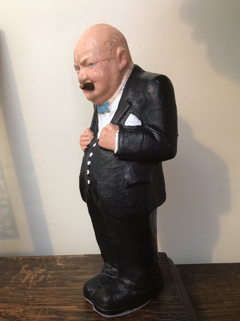 Duncanprebble's tweet photo. So my little restoration job of the plaster figure I bought in a junk shop of #WinstonChurchill is finished. As a little addition, I've also given him a nice felt base. #looksmuchbetter #wartimeleader #WW2 #repair #restore # https://t.co/BApWmEbOiF