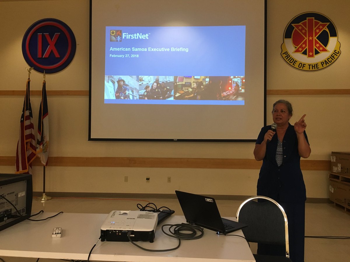 dbuchananFN's tweet photo. Fay Alailima-Rose, our @FirstNetGov Regional Lead, delivered a terrific presentation to first responders in American Samoa today. I saw and heard lot of enthusiasm for @FirstNet today by police, fire, EMS officials. Great job Fay! https://t.co/RKTECa0miy