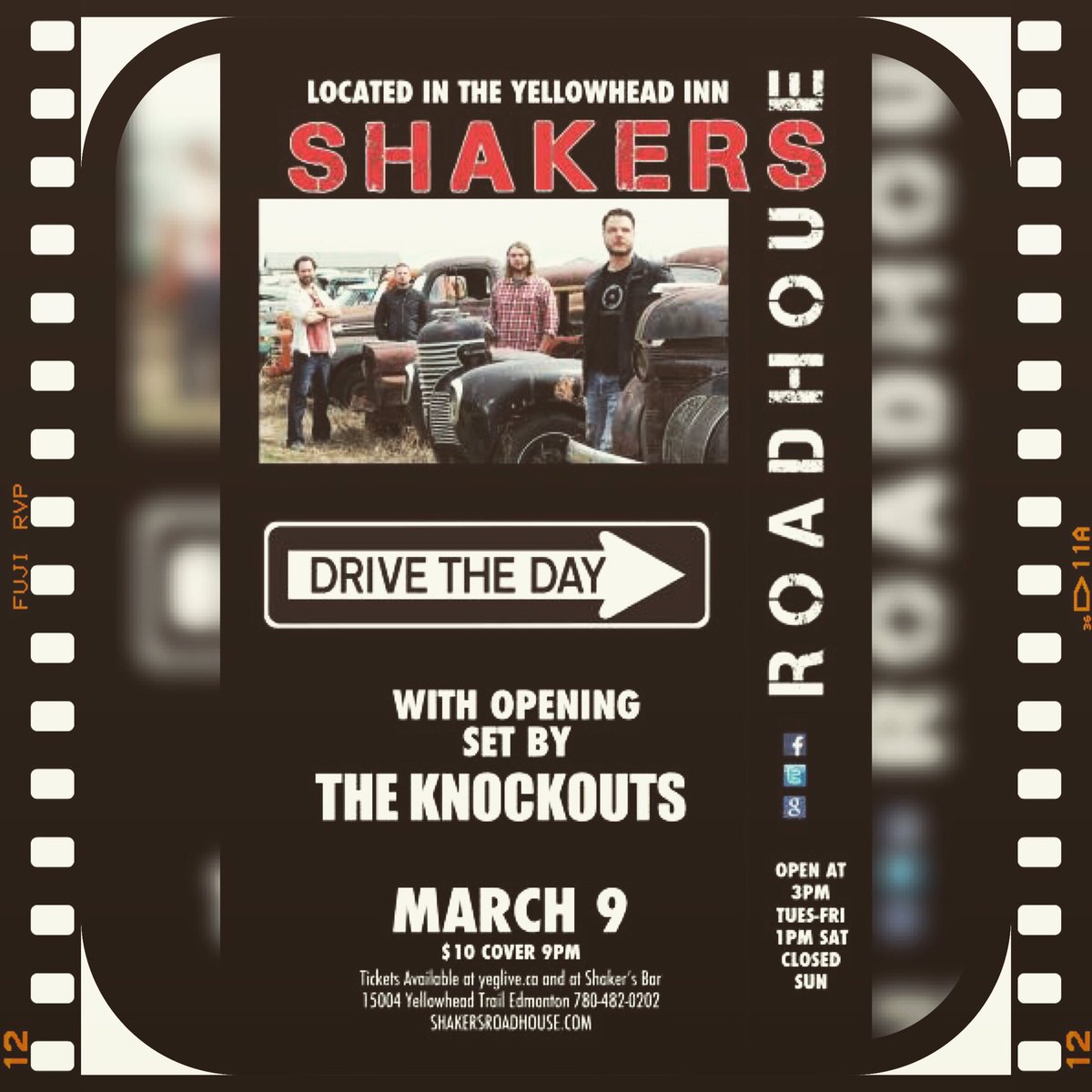 drivetheday's tweet photo. Friday March 9 @ShakersRH #yegmusic #yeg #RockAndRoll #drums #bass #guitar #Goodtimes https://t.co/DTGdqURDnA