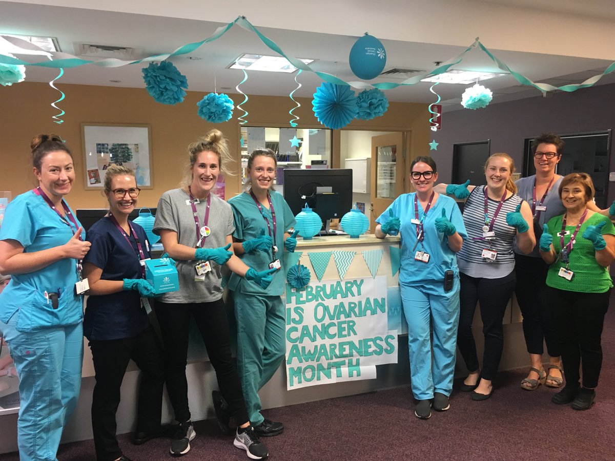 thewomens's tweet photo. Our fantastic 5 North nurses turned the ward teal for #TealRibbonDay - this team works tirelessly to support our cancer patients (and other gynaecology patients) each and every day #ocam2018 #ovariancancer https://t.co/1CPOHj9J3y