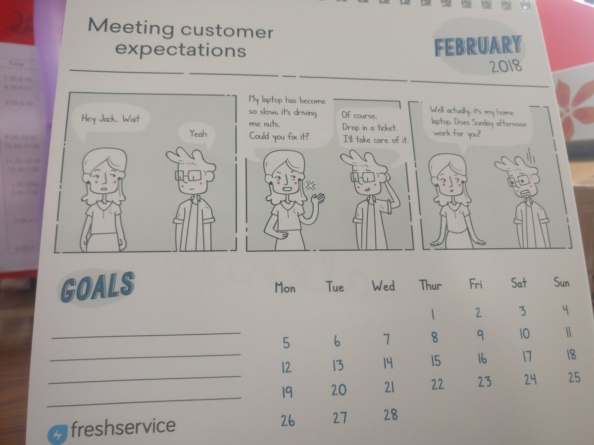 samuel_nithin's tweet photo. Just received my 2018 calendar from @FreshworksInc @freshserviceapp
Setting this up on my @explara desk
Thank you team :)
#fresh #freshworks #freshservice #freshsales #Calendar #comics #explara https://t.co/Pn4sLMHmoq