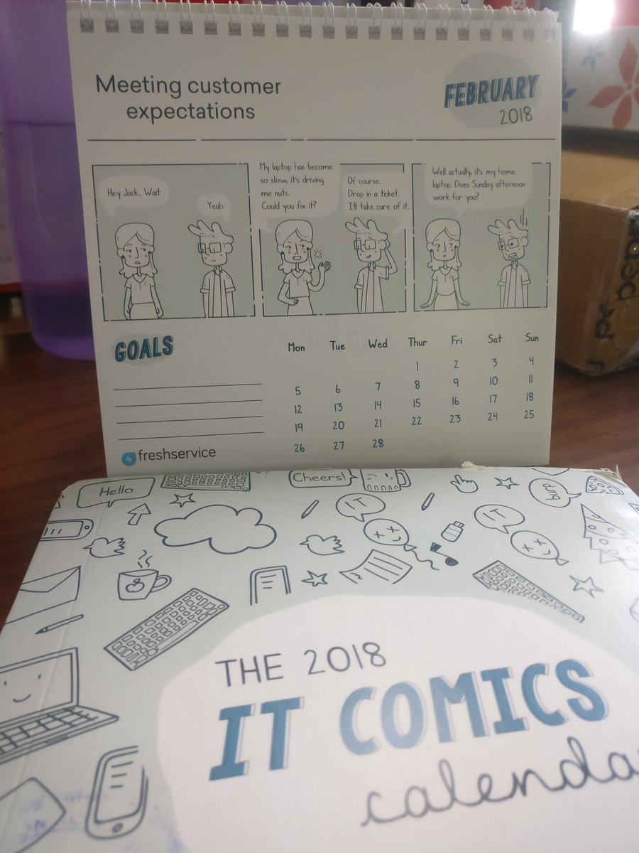 samuel_nithin's tweet photo. Just received my 2018 calendar from @FreshworksInc @freshserviceapp
Setting this up on my @explara desk
Thank you team :)
#fresh #freshworks #freshservice #freshsales #Calendar #comics #explara https://t.co/Pn4sLMHmoq