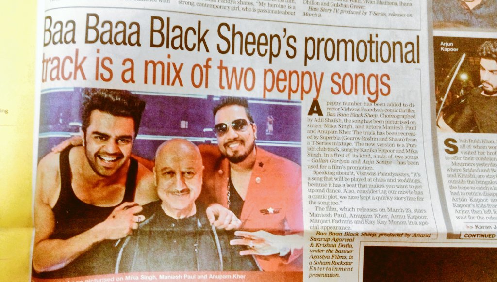 ritikaaaaaaaa's tweet image. In a first of its kind , a mix of two songs ,gallan goriyaa and aja sohniye, has been used for a Film&apos;s promotion....... I&apos;m waiting for this song 💕✌ @MikaSingh @ManishPaul03 @AnupamPKher #BaaBaaBlackSheep 👍