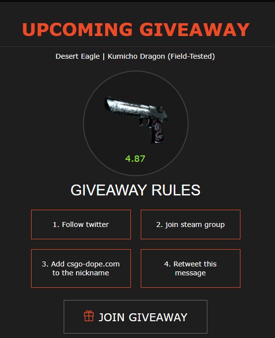 csgodope's tweet photo. NEW #CSGOGiveaway  Feel free to enter => https://t.co/WWbwNJ64Z3 https://t.co/iv0k7sXpdK