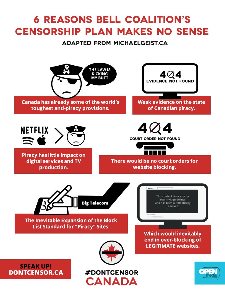JasonStats's tweet image. TODAY — Canadians across the country are coming together to protest a @Bell-led initiative to censor our Internet. Here are some reasons why to join?
dontcensor.ca  #DontCensor #CRTC #cdnpoli