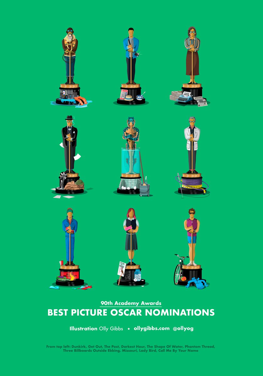 Revealing my #Oscars90 illustration of this year's <a href="/TheAcademy/">The Academy</a> Best Picture Nominations 2018! #Oscars2018 #Oscars