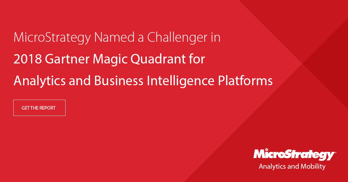 MicroStrategy's tweet photo. .@MicroStrategy has been named a Challenger in the 2018 Gartner Magic Quadrant for #Analytics and #BusinessIntelligence Platforms and Will Compete at the BI Bake Off March 4 at #GartnerDA: https://t.co/cRahjMiXx5 https://t.co/HSJDSKBwEN