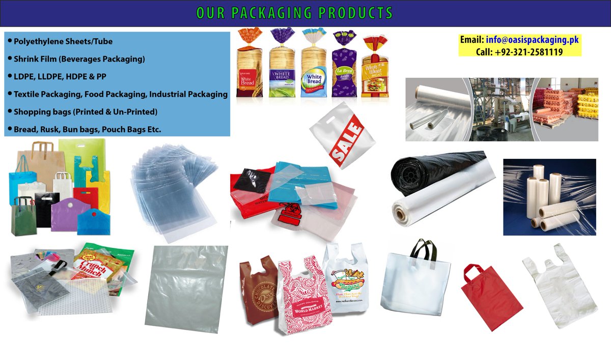 OasisPackaging's tweet photo. Manufacturer of all types of Flexible Packaging Material. Our products include Shrink films, PE films, poly bags, printed and unprinted shopping bags, bread bags, and bags for industrial consumption. https://t.co/DuwAnKEZZM
