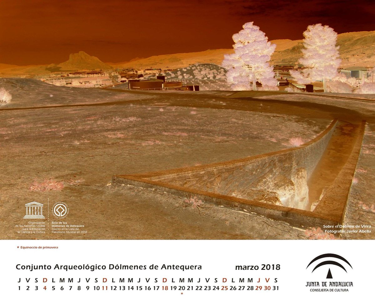 CA_DOLMENESATQ's tweet photo. #Calendario de #marzo con la imagen "Sobre el dolmen de Viera" de Javier Abella.
¡Feliz Día de Andalucía!
#SitiodelosDólmenesdeAntequera #AntequeraDolmensSite #PatrimonioMundial #WorldHeritage #unesco #unescoant #40whc #OtradRealidades #28F #DiadeAndalucia https://t.co/b6IBz4G36A