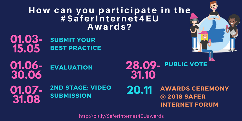 safeinternetday's tweet photo. Are you an organisation, a teacher or a young person? Have you created or collaborated on some #OnlineSafety or cyber hygiene initiative? The #SaferInternet4EU Awards might just be the perfect opportunity to let the world know about your work! https://t.co/5N2wcAKB9d https://t.co/pfyPUbQPcr