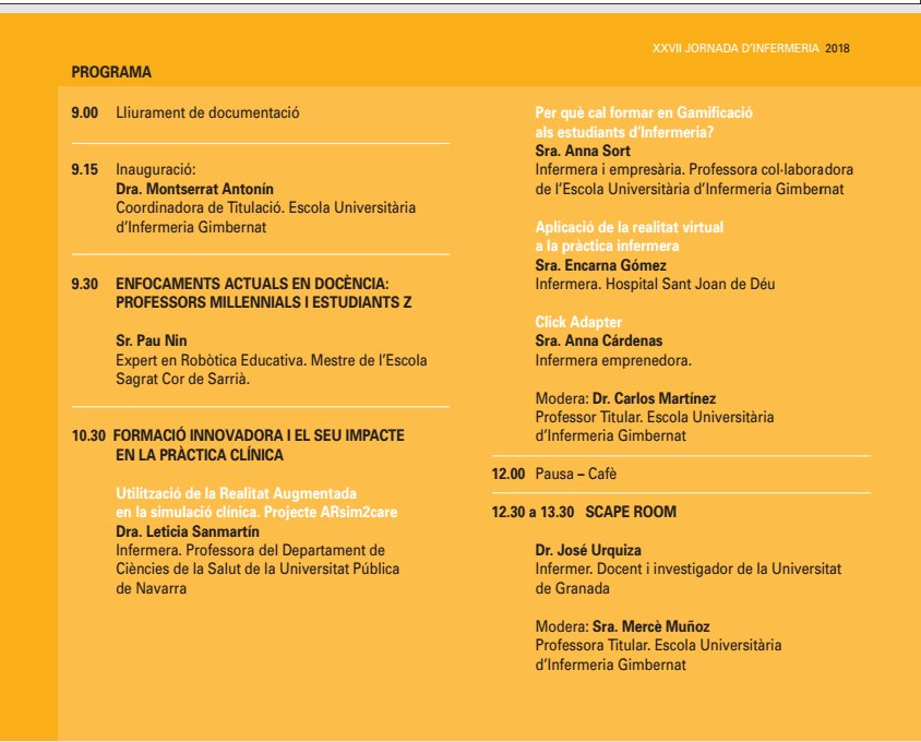 Excelentes ponentes para  la XXVII Jornada <a href="/EUGenfermeria/">EUGimbernat Infermeria</a> 
<a href="/pau_nin/">Pau Nin</a> <a href="/leticiasmartin/">Leticia San Martin</a> <a href="/LostNurse/">Anna Sort</a> <a href="/Jlgurquiza/">Jose urquiza</a> @encargg y Anna Cardenas.  
"Cuando la generación Z llegue a la universidad". 22 de marzo #jornadaEUIG
