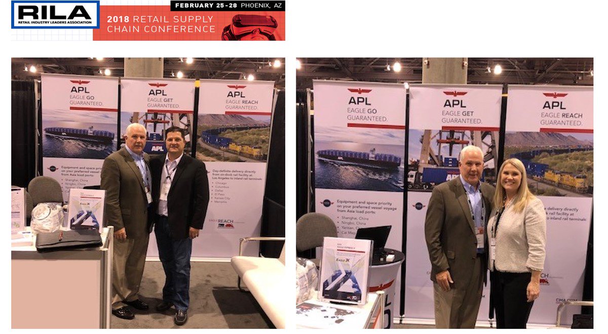 APLShipping's tweet photo. Our APL US team is at the 2018 Retail Supply Chain Conferene in Phoenix, Arizona! If you are heading down today, meet our APL experts at Booth 243 & learn more about our suite of Eagle Guaranteed services: https://t.co/txRXkGoM7E #RILASupplyChain #RILA2018 https://t.co/cmviguLcNm