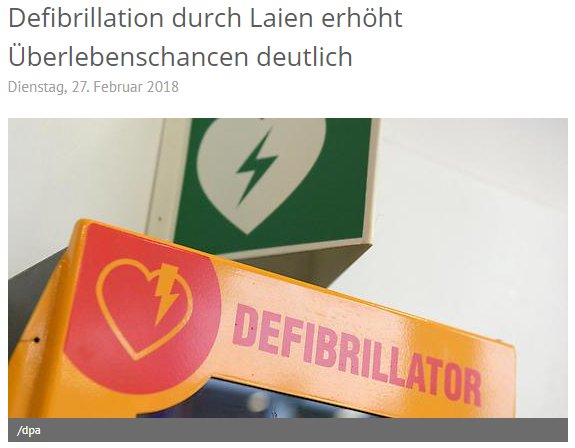 BVMed's tweet image. "#Defibrillation durch Laien erhöht Überlebenschancen deutlich"
#AED #Laiendefis vergrößern die Überlebenschancen von Patienten mit einem plötzlichen #Herzstillstand. 
Das @Dt_Aerzteblatt  berichtet:
aerzteblatt.de/nachrichten/89…