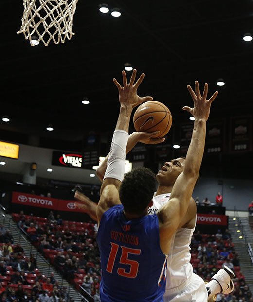 PeggyPeattie's tweet photo. Intense game of strategy led #SDSUhoops to a win over Boise State Tuesday @GoAztecs @SDSUBasketball A whole lot of finger pointing and questionable calls. Got TV? https://t.co/bJGe0fznYV