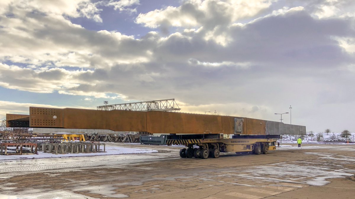 CleveBridgeUK's tweet photo. The #snow doesn't stop us here at #ClevelandBridge! Here's a large girder for a major infrastructure project in the South off to our extensive external storage area, ready to be collected to meet the client's deadline. https://t.co/ihuCIsSbnJ