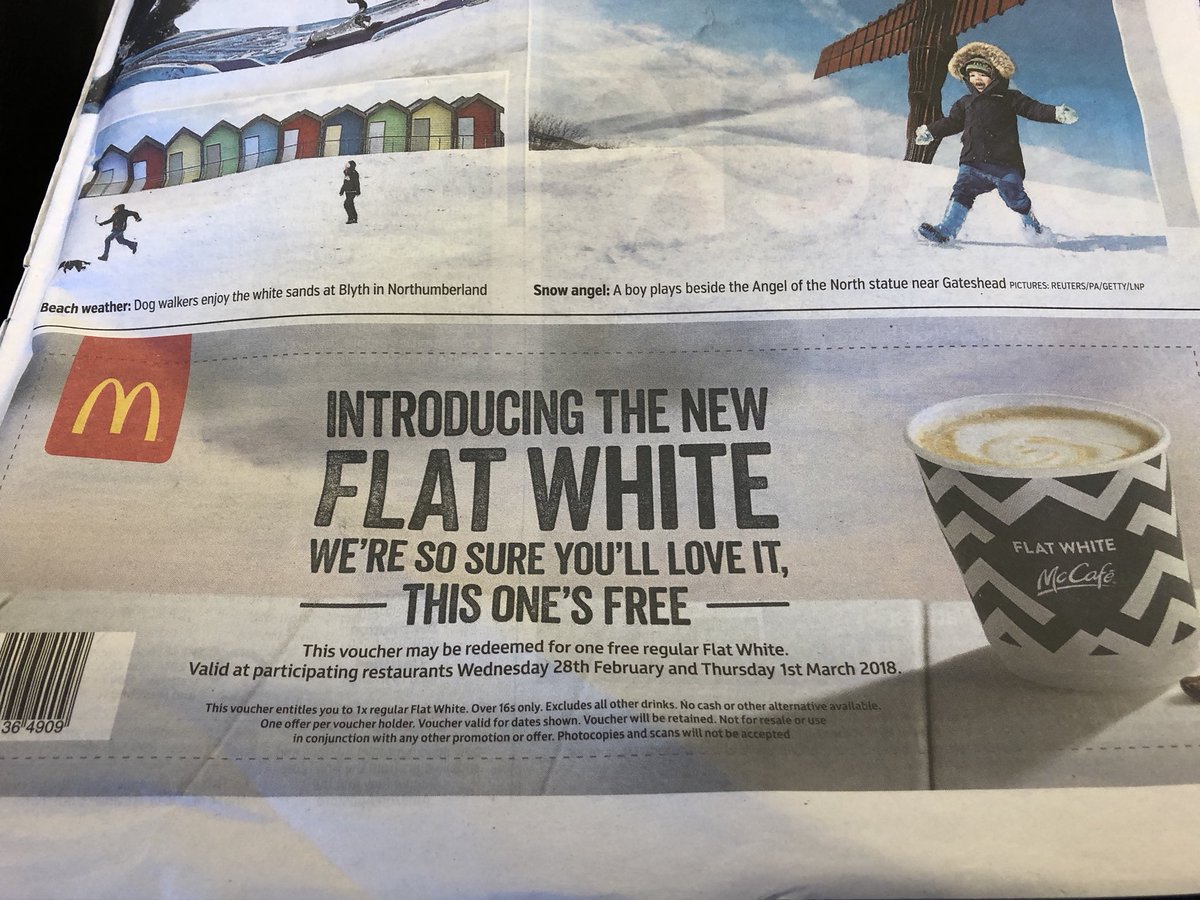 MrWayneyB's tweet image. There’s a voucher for a free McDonald’s Flat White in today’s Metro. It’s pretty cold outside, and there’s lots of homeless folks out there who I’m sure would love a hot drink (and at no cost to yourselves). Londoners unite - you know what to do!