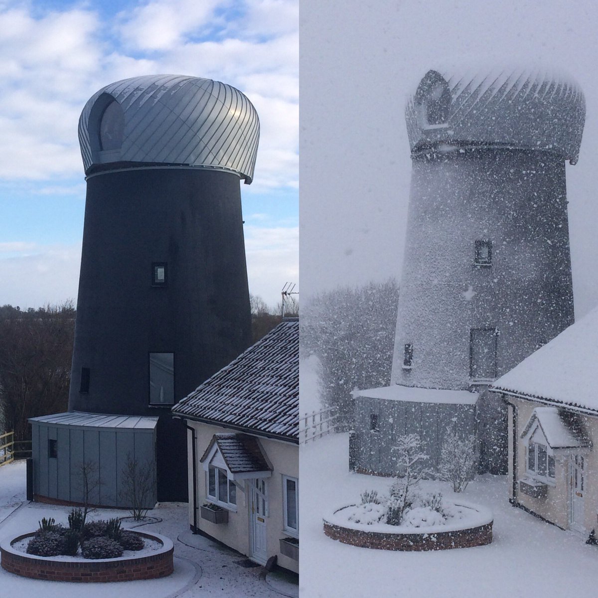 windmillsuffolk's tweet photo. #whatadifferenceadaymakes 😉The #beastfromtheeast has arrived at @windmillsuffolk 
overnight 😲#weather #UK
#winteriscoming #winterishere #snow #snowfall #windmill #windmillsuffolk #suffolk #weather #prettyasapicture https://t.co/UetlwHUnNZ