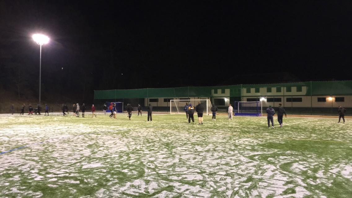 Boys thriving in the freezing cold weather last night ahead of today's game at home vs @SwanseaUniRFC 3rd team. We've had a dusting of snow overnight so finally getting the weather that AUMR have come to love and embrace. Wrap up,  Swansea, don't want your lads to catch a cold