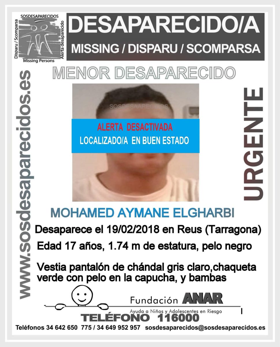 guardiacivil's tweet photo. #BuenasNoticias
Ha sido localizado en buen estado Mohamed, el #menor que había #desaparecido en Reus #Tarragona
¡¡¡#Gracias por cada RT #picofollowers!!! https://t.co/HFyfVcaOtd