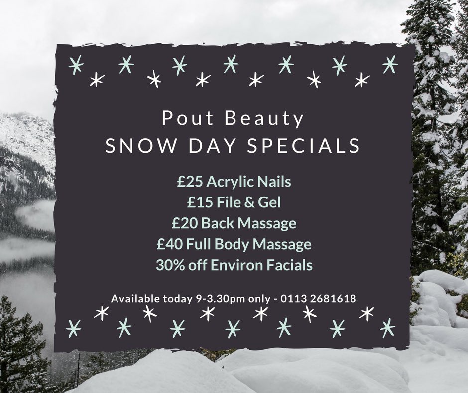 ❄️💅🏻💆🏻‍♀️#beautyoffers #snowdays #Leeds poutbeautysalon.com
0113 2681618