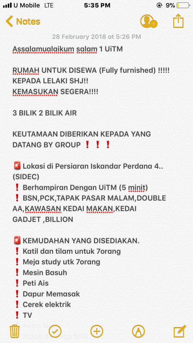 trips_uitmsi's tweet photo. Rumah untuk disewa fully furnished..RM950 sebulan..kemasukan segera.. lelaki sahaja.. @MPPUiTMPerak @siconfessions @uitms https://t.co/gN204p5ih9